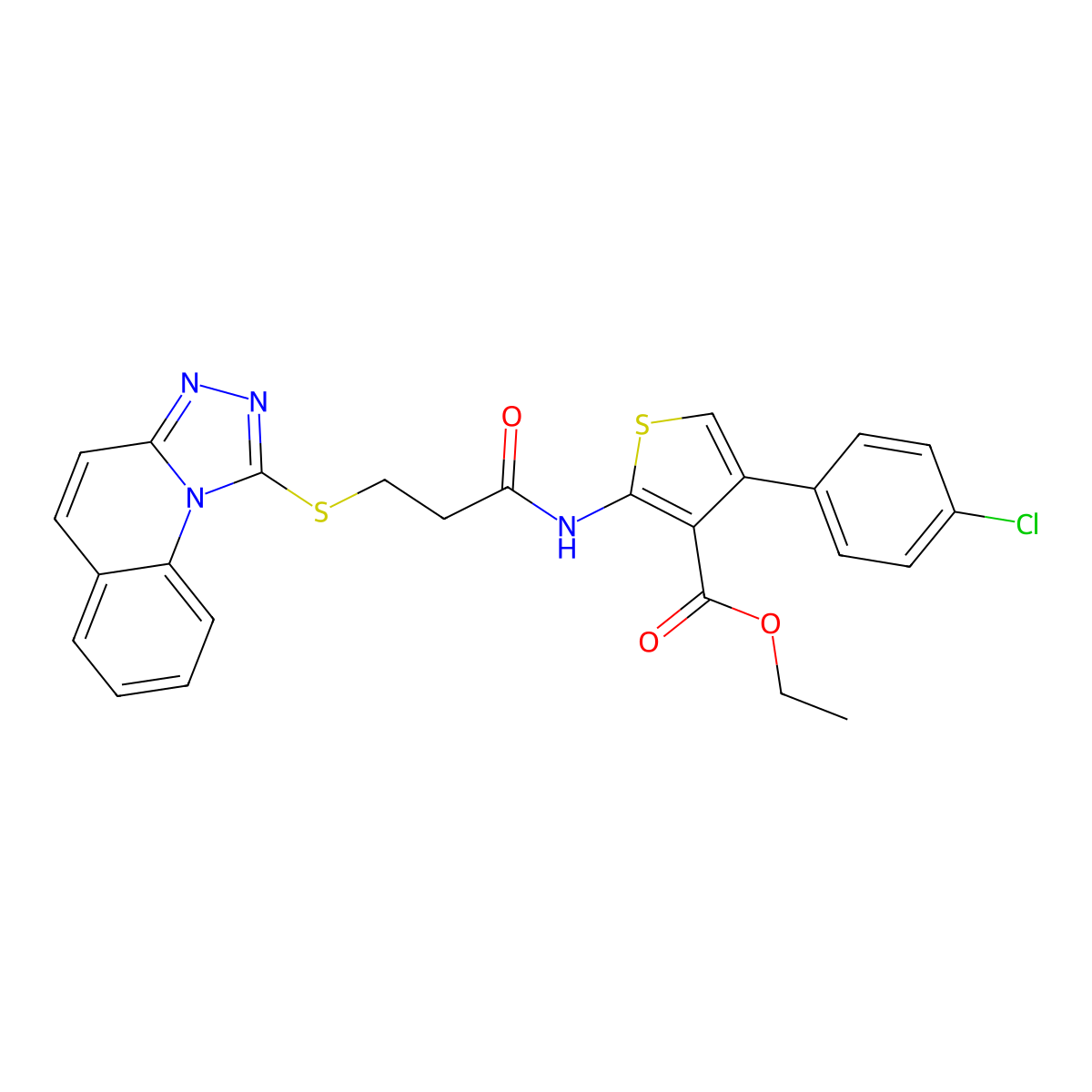 Ethyl 2-(3-([1,2,4]triazolo[4,3-a]quinolin-1-ylthio)propanamido)-4-(4-chlorophenyl)thiophene-3-carboxylate molecular structure, CAS 690271-53-5