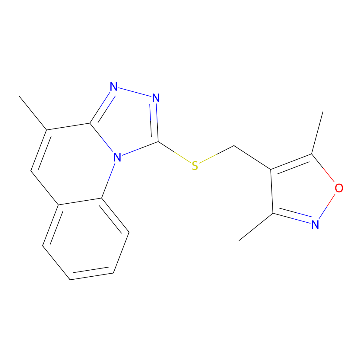 1-{[(3,5-Dimethyl-4-isoxazolyl)methyl]thio}-4-methyl[1,2,4]triazolo[4,3-a]quinoline molecular structure, CAS 690271-54-6