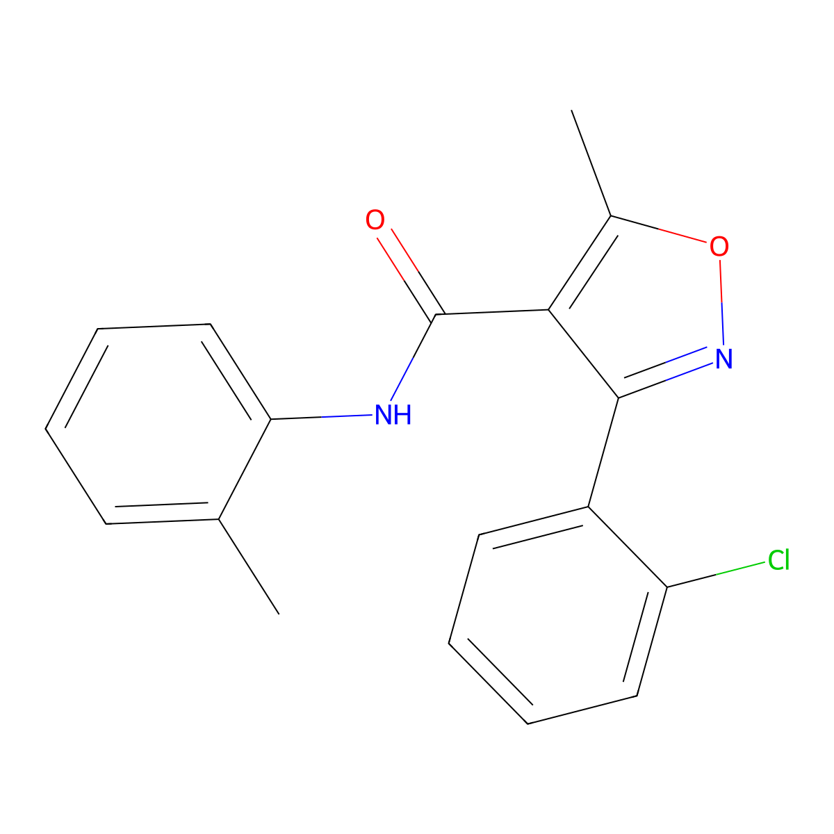 3-(2-chlorophenyl)-5-methyl-N-(2-methylphenyl)-1,2-oxazole-4-carboxamide molecular structure, CAS 69047-46-7