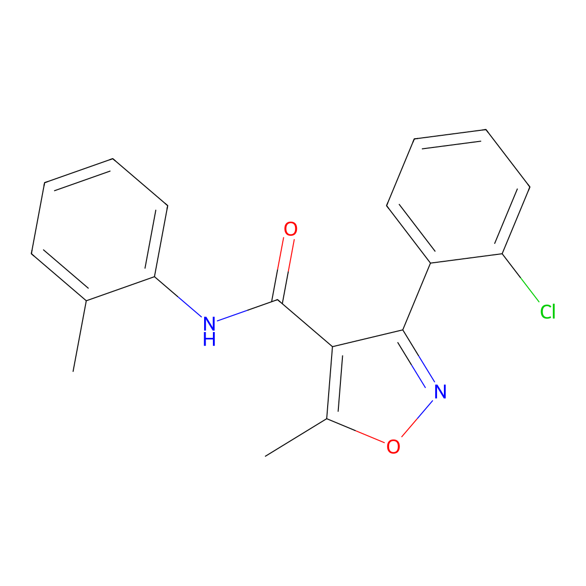 3-(2-chlorophenyl)-5-methyl-N-(2-methylphenyl)-1,2-oxazole-4-carboxamide molecular structure, CAS 69047-46-7