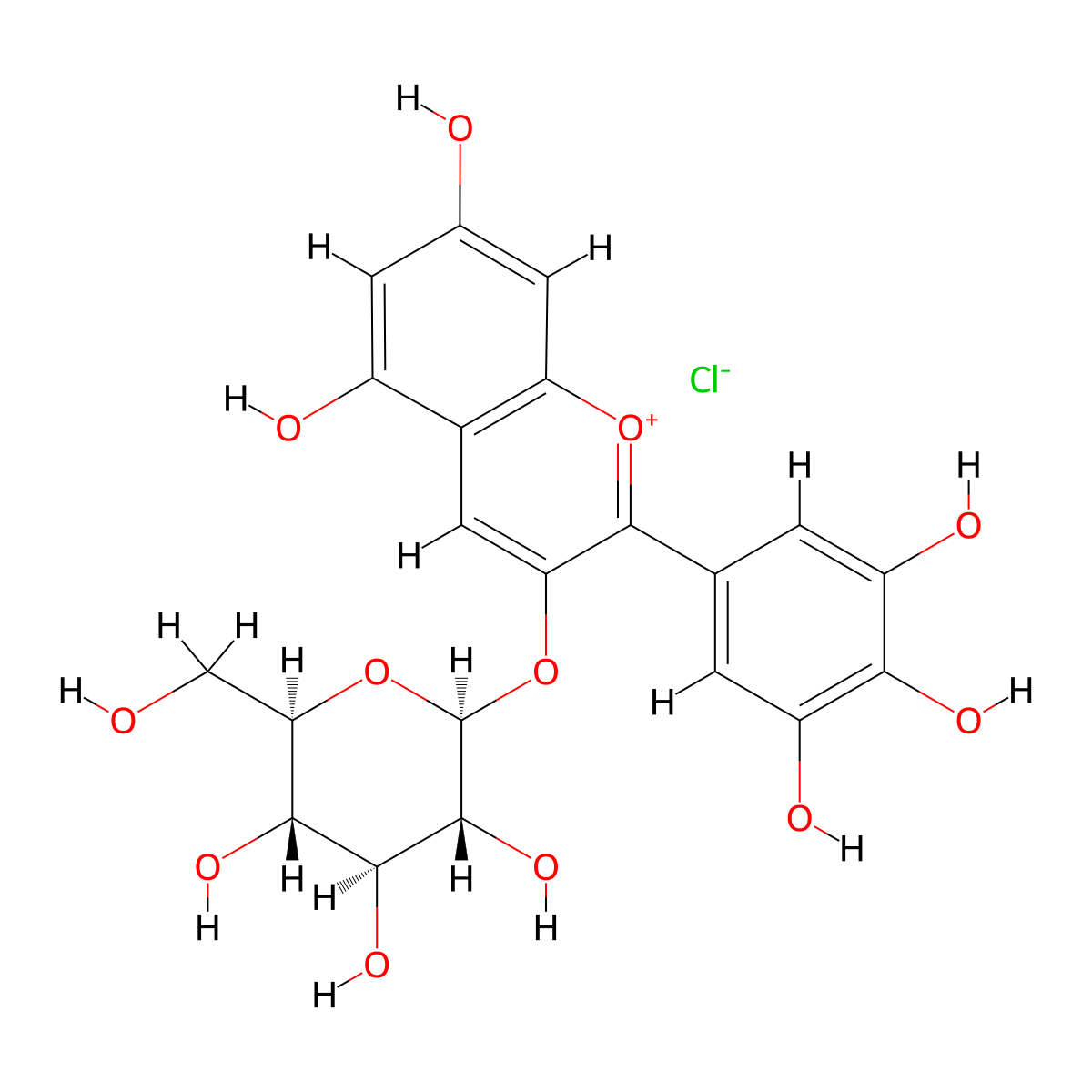 Delphinidin 3-glucoside chloride molecular structure, CAS 6906-38-3