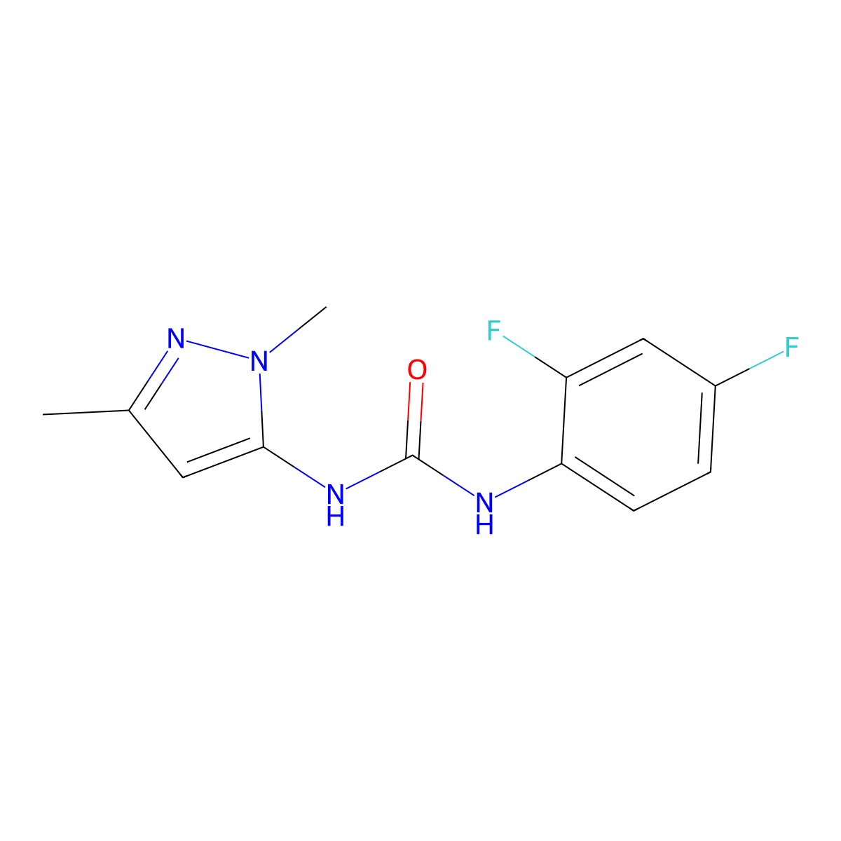 1-(2,4-difluorophenyl)-3-(1,3-dimethyl-1H-pyrazol-5-yl)urea molecular structure, CAS 690626-57-4