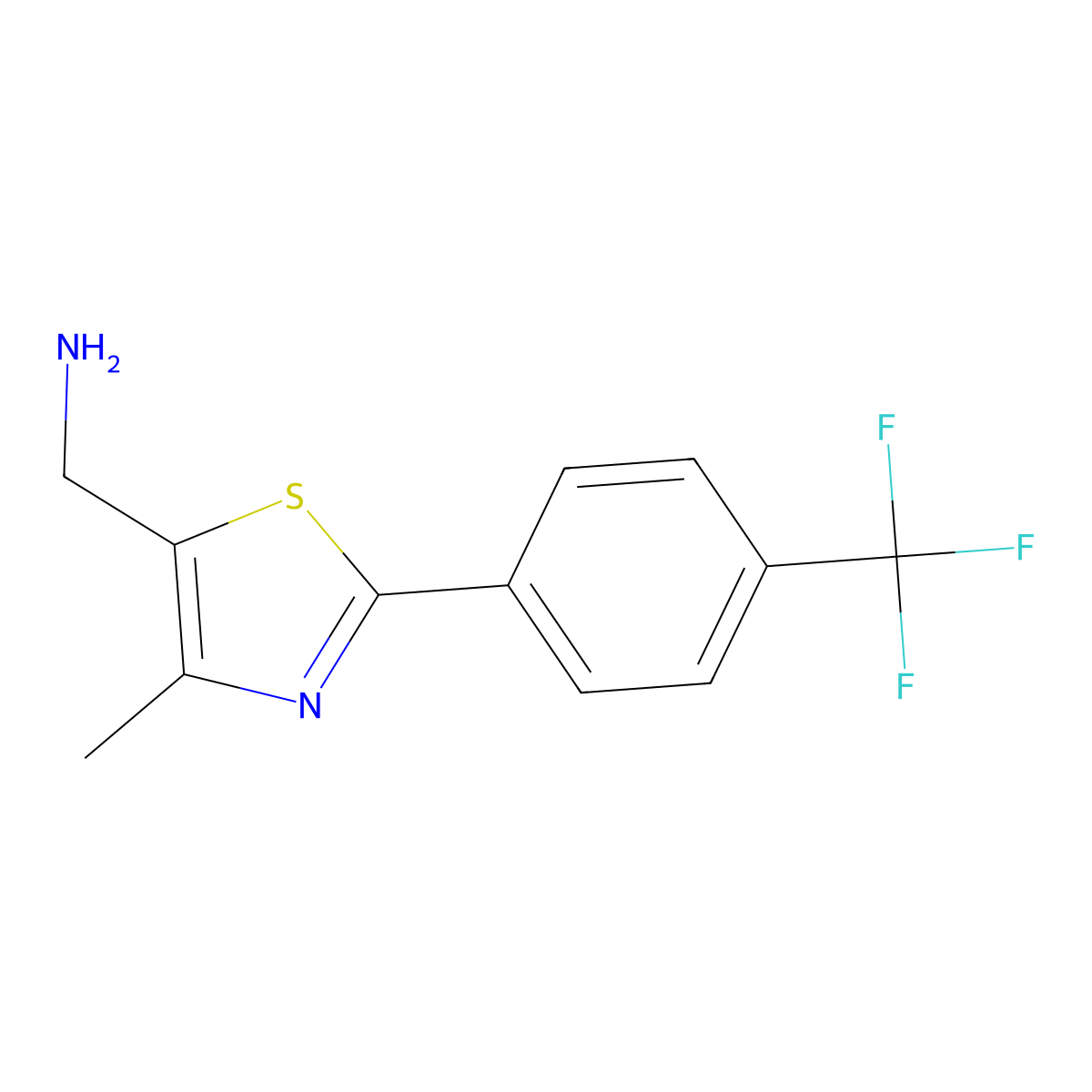 (4-Methyl-2-(4-(trifluoromethyl)phenyl)thiazol-5-yl)methanamine molecular structure, CAS 690632-25-8