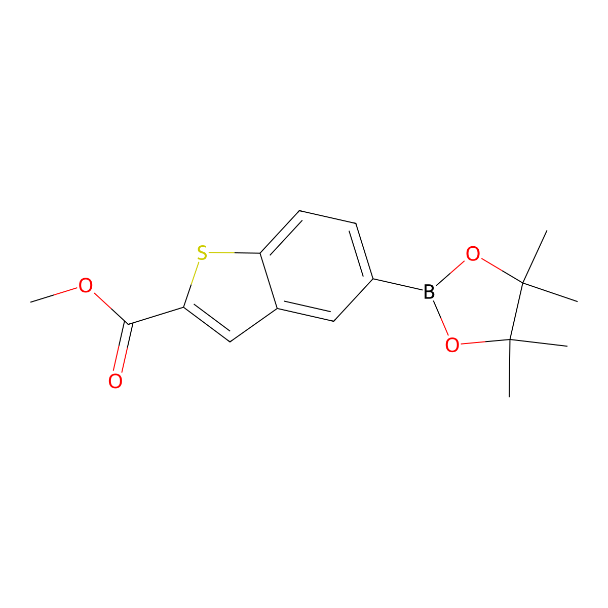 Methyl 5-(4,4,5,5-tetramethyl-1,3,2-dioxaborolan-2-yl)-1-benzothiophene-2-carboxylate molecular structure, CAS 690632-26-9