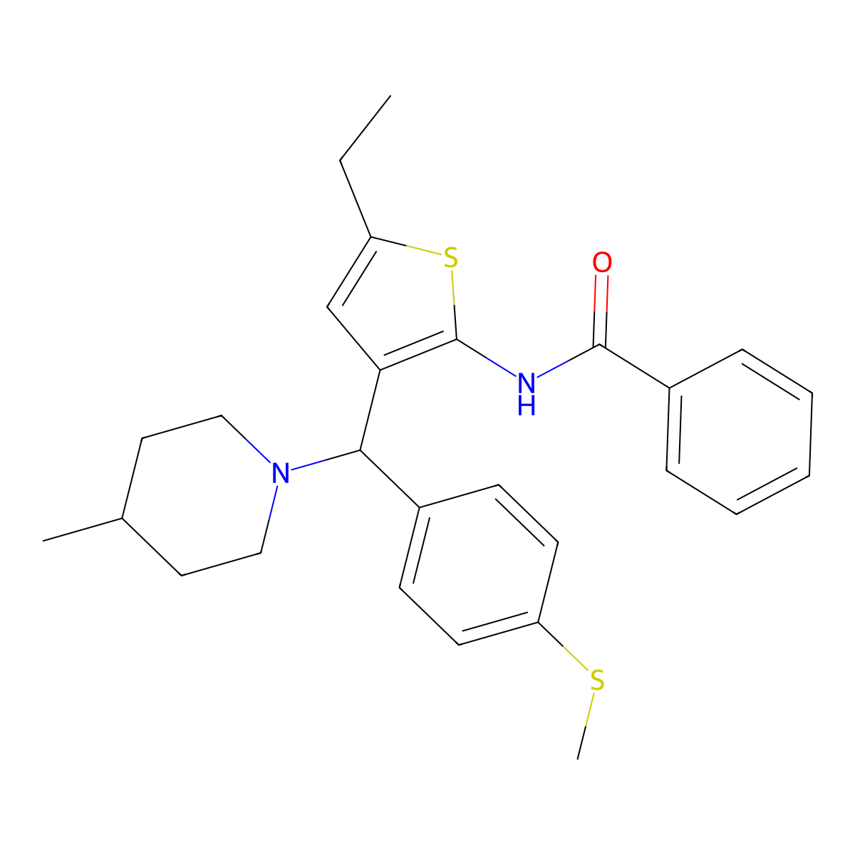 N-(5-ethyl-3-{(4-methylpiperidin-1-yl)[4-(methylsulfanyl)phenyl]methyl}thiophen-2-yl)benzamide molecular structure, CAS 690639-83-9