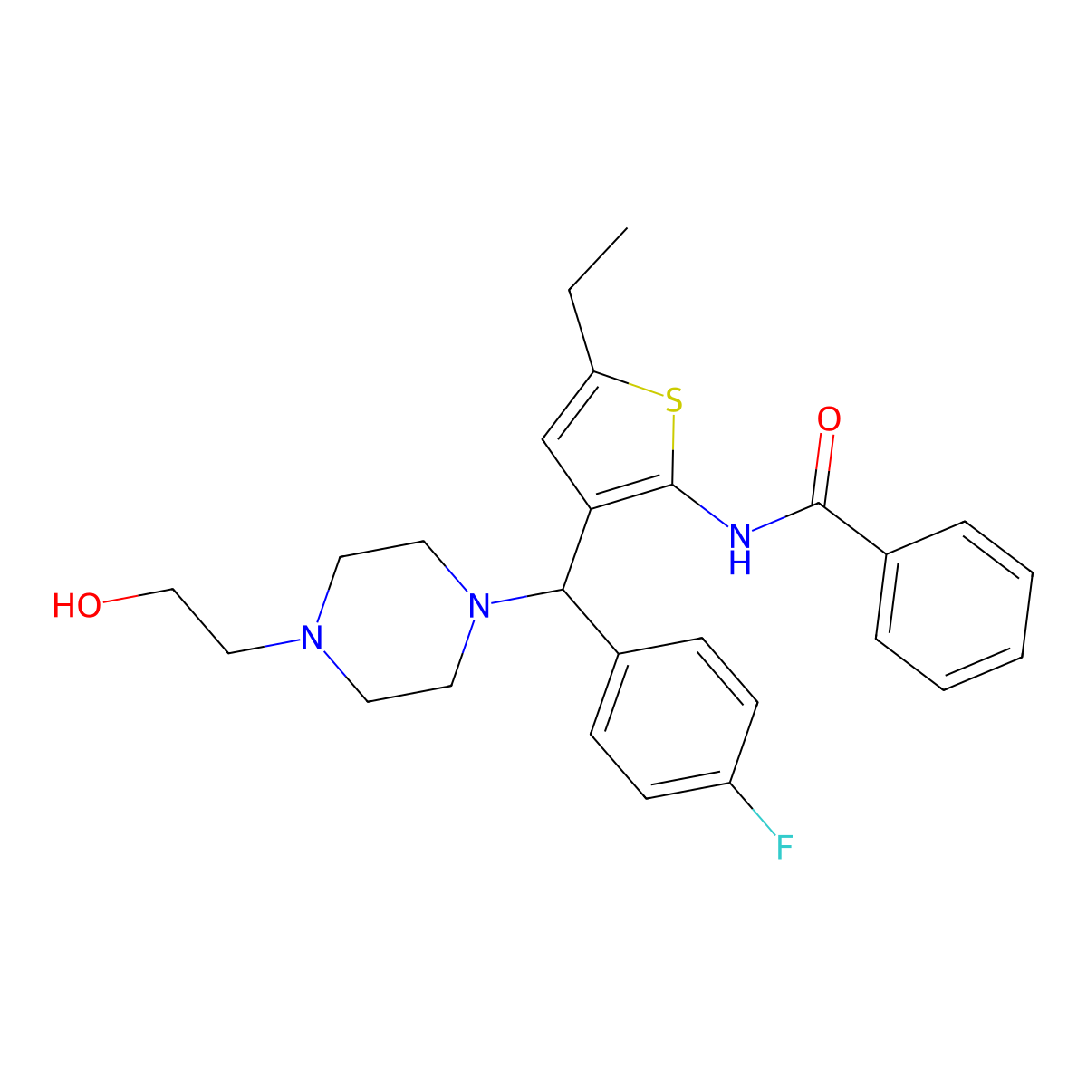 N-[5-ethyl-3-[(4-fluorophenyl)-[4-(2-hydroxyethyl)piperazin-1-yl]methyl]thiophen-2-yl]benzamide molecular structure, CAS 690639-96-4