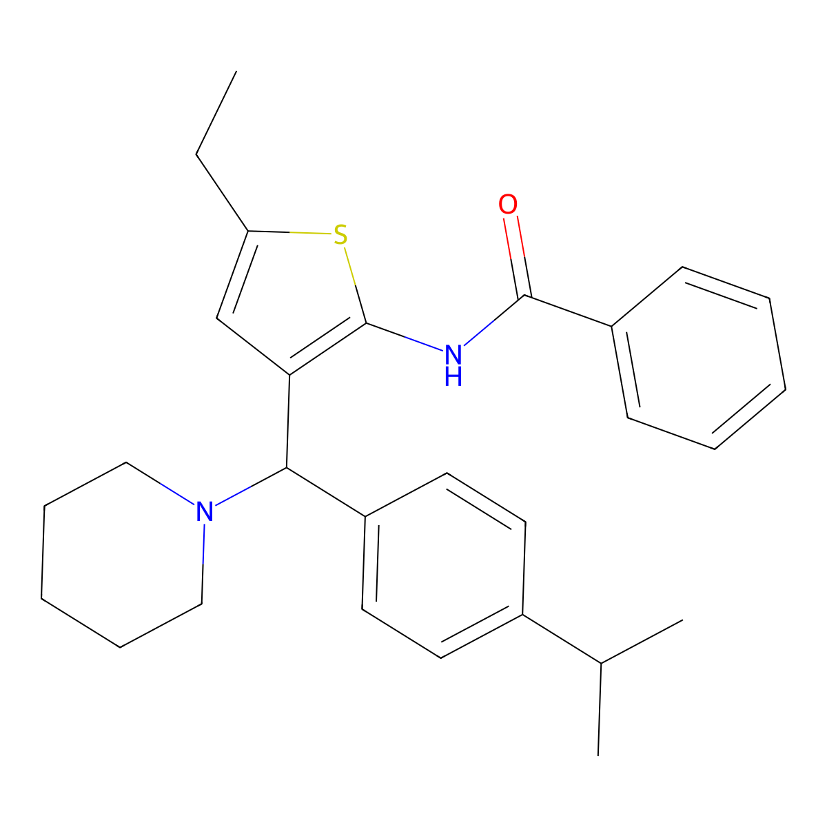 N-{5-ethyl-3-[(piperidin-1-yl)[4-(propan-2-yl)phenyl]methyl]thiophen-2-yl}benzamide molecular structure, CAS 690640-16-5