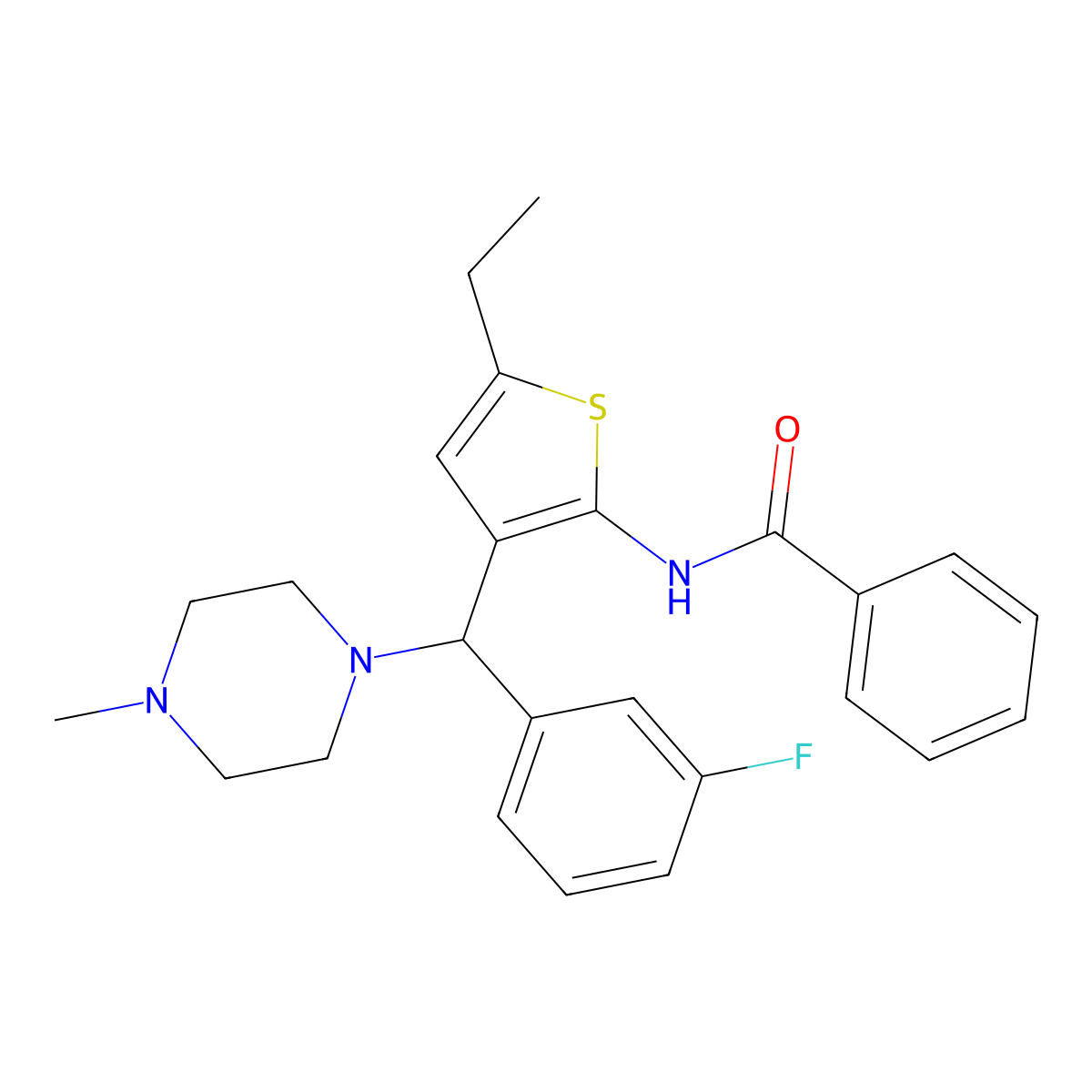 N-{5-ethyl-3-[(3-fluorophenyl)(4-methylpiperazin-1-yl)methyl]thiophen-2-yl}benzamide molecular structure, CAS 690640-24-5