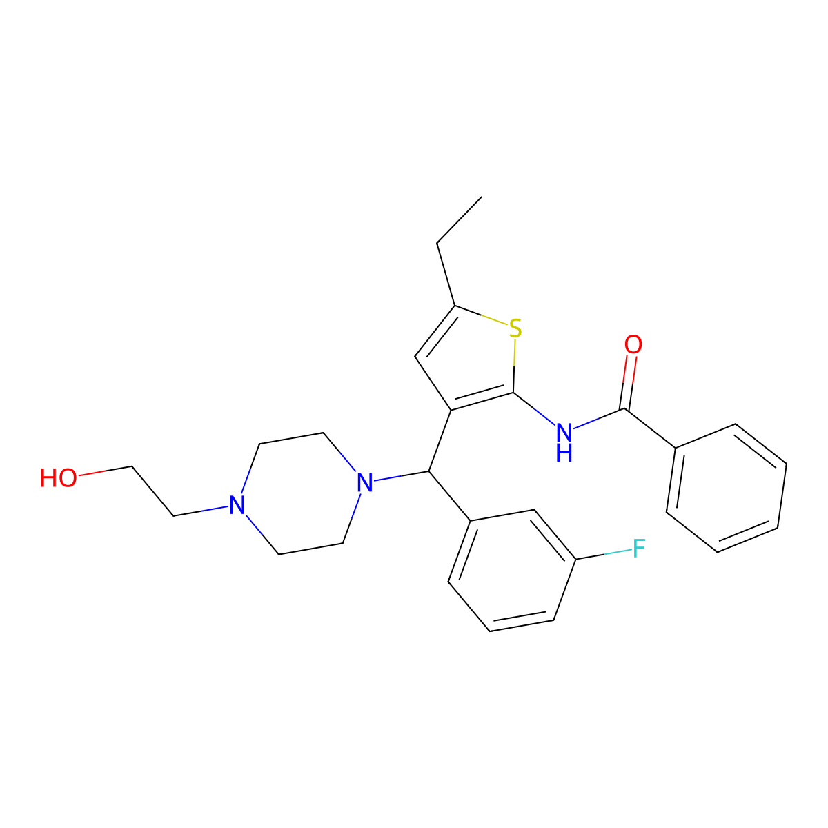N-[5-ethyl-3-[(3-fluorophenyl)-[4-(2-hydroxyethyl)piperazin-1-yl]methyl]thiophen-2-yl]benzamide molecular structure, CAS 690640-26-7