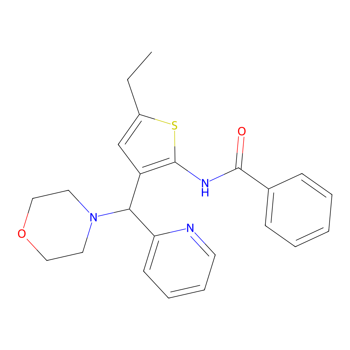 N-{5-ethyl-3-[morpholin-4-yl(pyridin-2-yl)methyl]thiophen-2-yl}benzamide molecular structure, CAS 690640-60-9