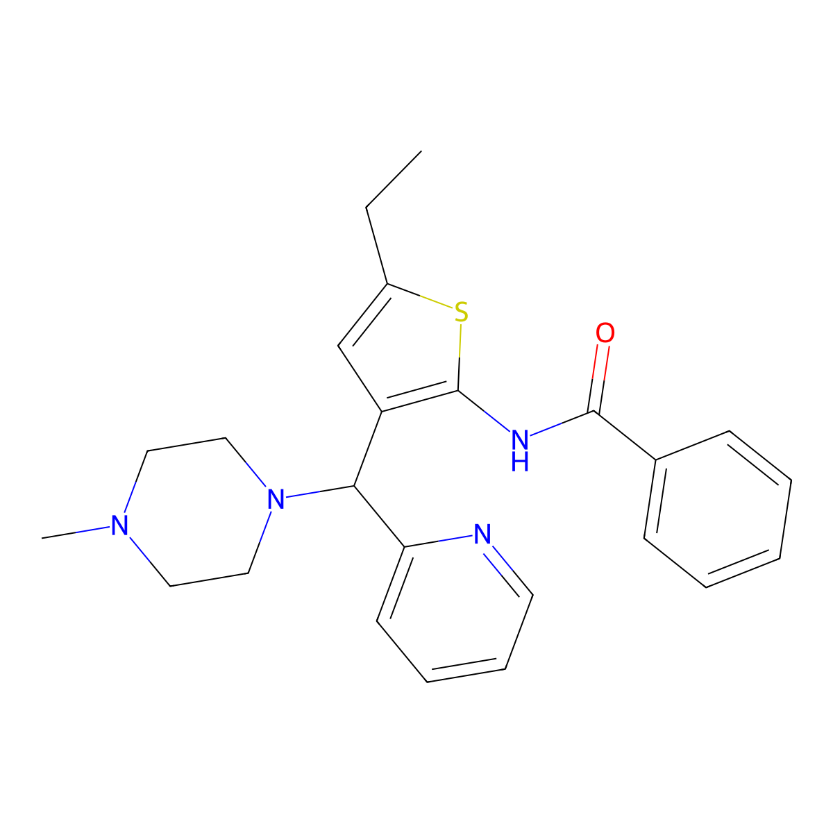 N-{5-ethyl-3-[(4-methylpiperazin-1-yl)(pyridin-2-yl)methyl]thiophen-2-yl}benzamide molecular structure, CAS 690640-61-0