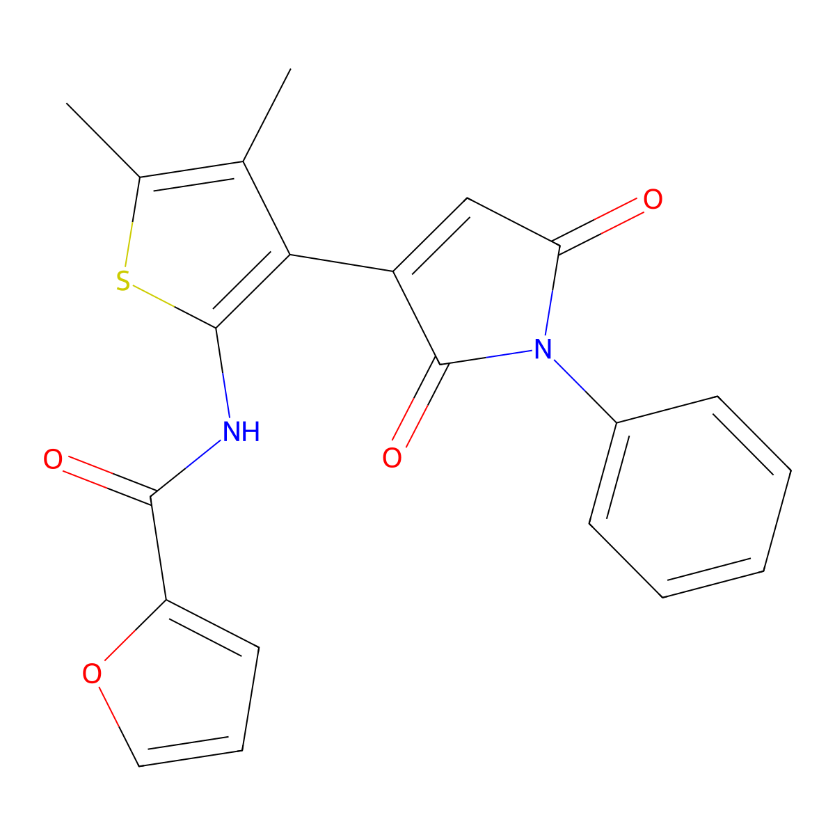 N-[3-(2,5-dioxo-1-phenyl-2,5-dihydro-1H-pyrrol-3-yl)-4,5-dimethylthiophen-2-yl]furan-2-carboxamide molecular structure, CAS 690640-63-2