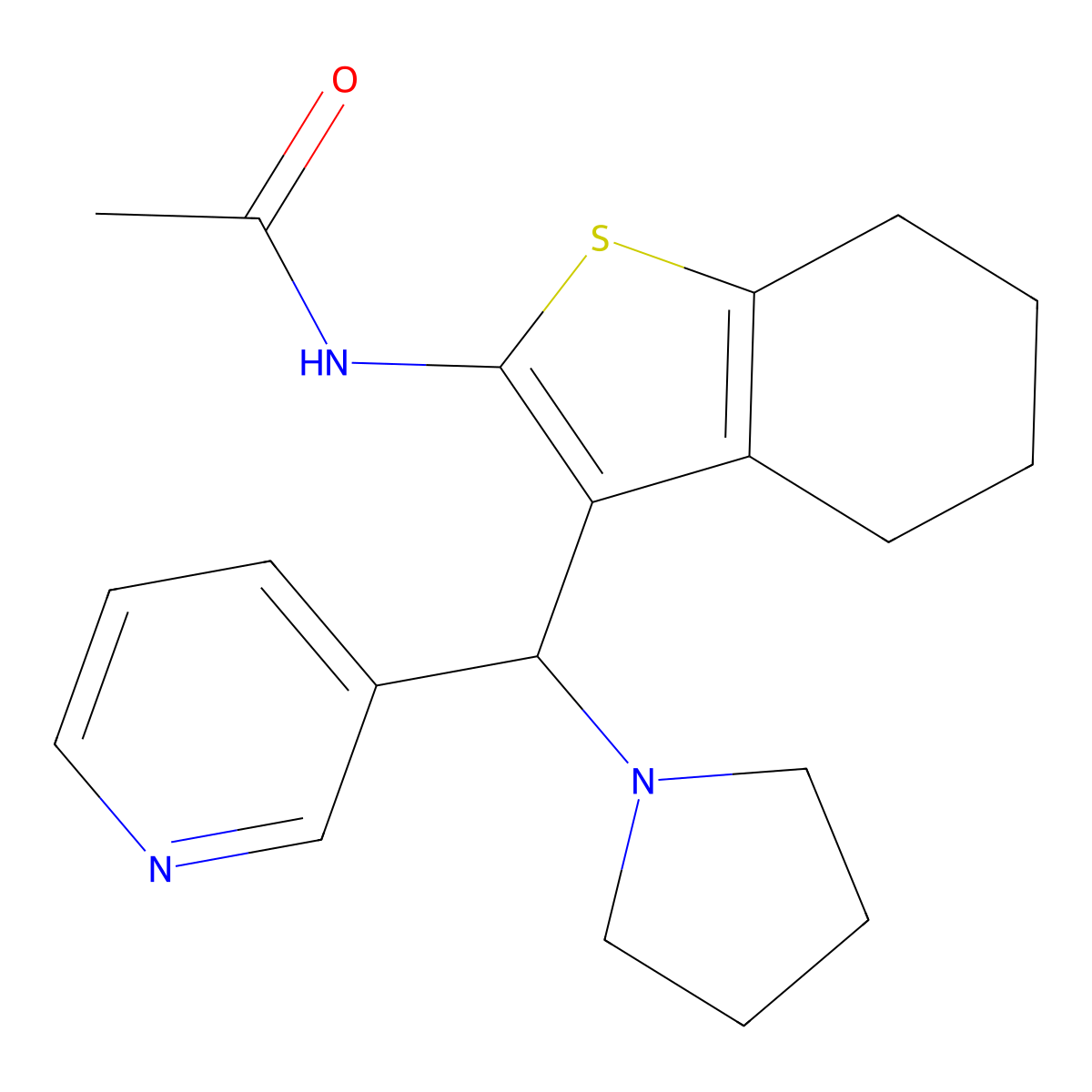 N-(3-(pyridin-3-yl(pyrrolidin-1-yl)methyl)-4,5,6,7-tetrahydrobenzo[b]thiophen-2-yl)acetamide molecular structure, CAS 690640-68-7