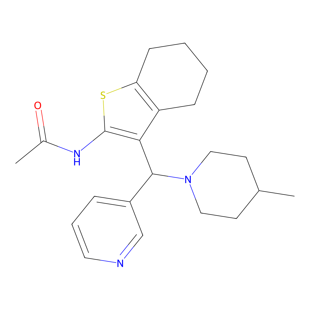 N-{3-[(4-methyl-1-piperidinyl)(3-pyridinyl)methyl]-4,5,6,7-tetrahydro-1-benzothien-2-yl}acetamide molecular structure, CAS 690640-69-8