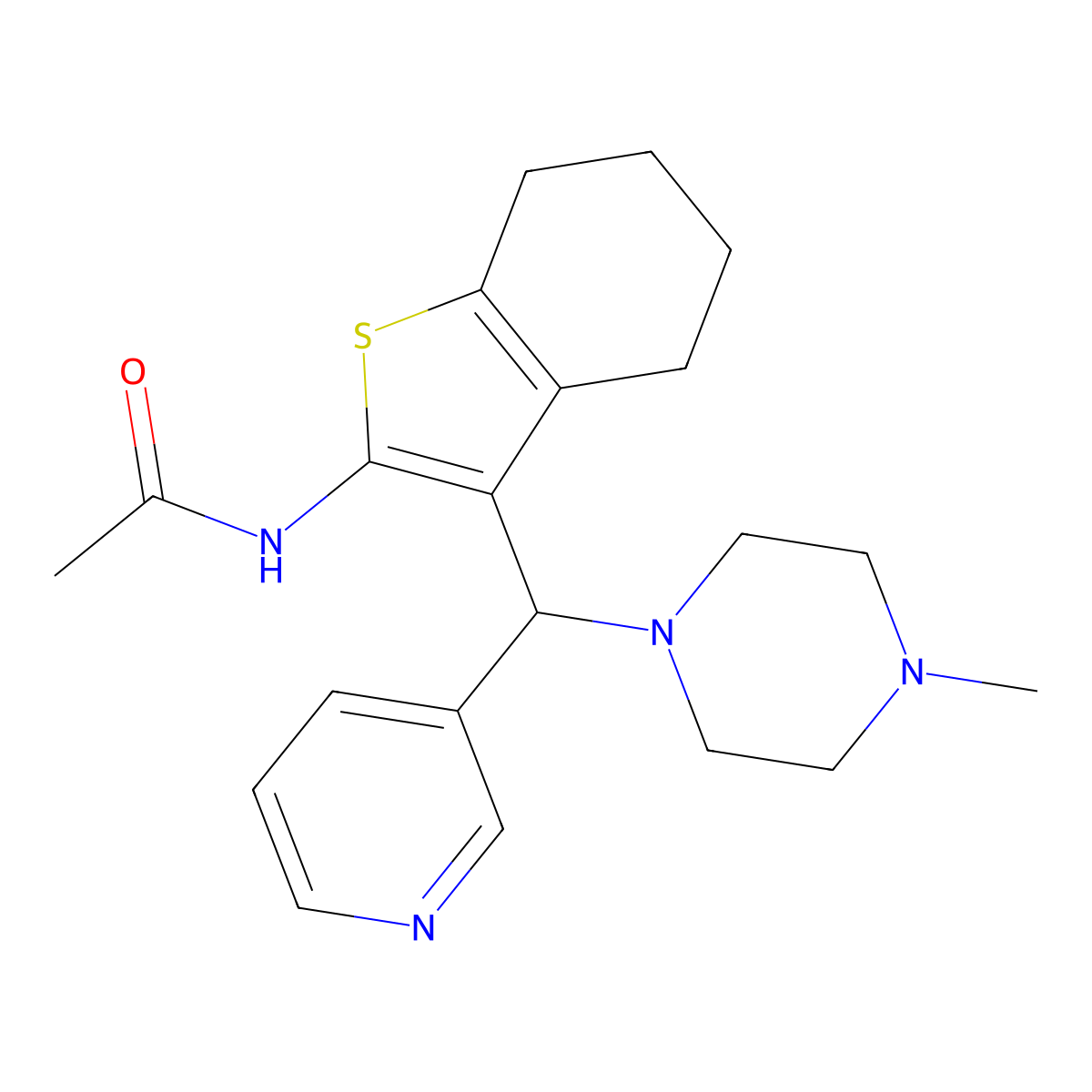 N-{3-[(4-methylpiperazin-1-yl)(pyridin-3-yl)methyl]-4,5,6,7-tetrahydro-1-benzothiophen-2-yl}acetamide molecular structure, CAS 690640-72-3