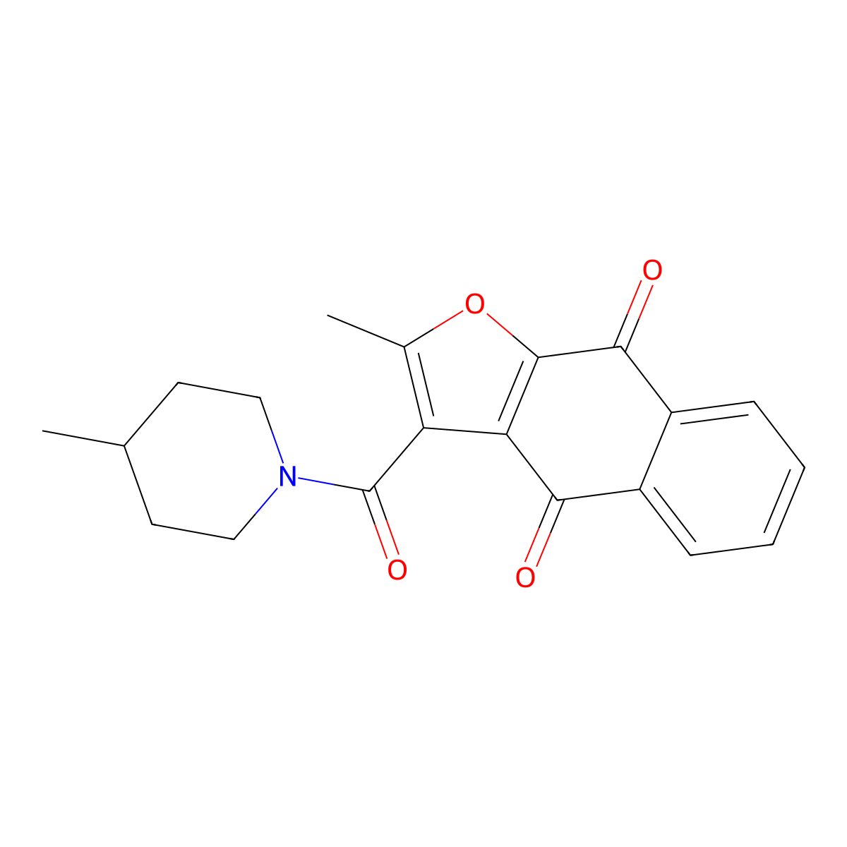 2-Methyl-3-(4-methylpiperidine-1-carbonyl)benzo[f]benzofuran-4,9-quinone molecular structure, CAS 690640-77-8