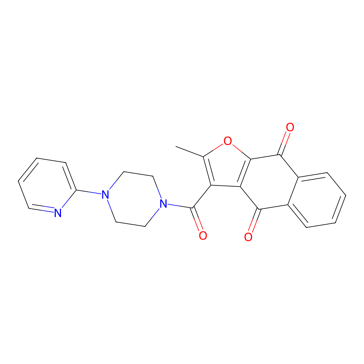 2-Methyl-3-(4-(pyridin-2-yl)piperazine-1-carbonyl)naphtho[2,3-b]furan-4,9-dione molecular structure, CAS 690640-87-0