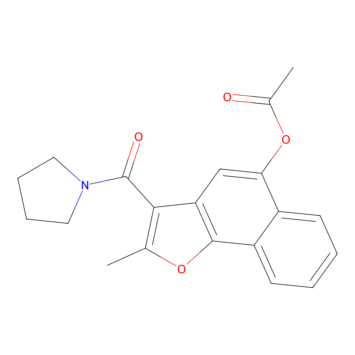 2-Methyl-3-(pyrrolidin-1-ylcarbonyl)naphtho[1,2-b]furan-5-yl acetate molecular structure, CAS 690641-04-4