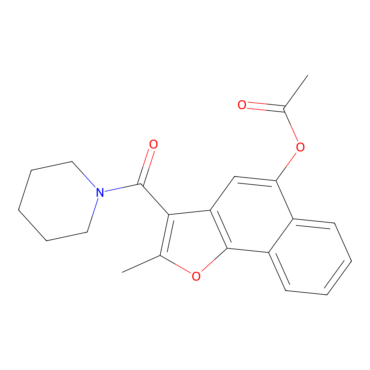 2-Methyl-3-(piperidine-1-carbonyl)naphtho[1,2-b]furan-5-yl acetate molecular structure, CAS 690641-06-6
