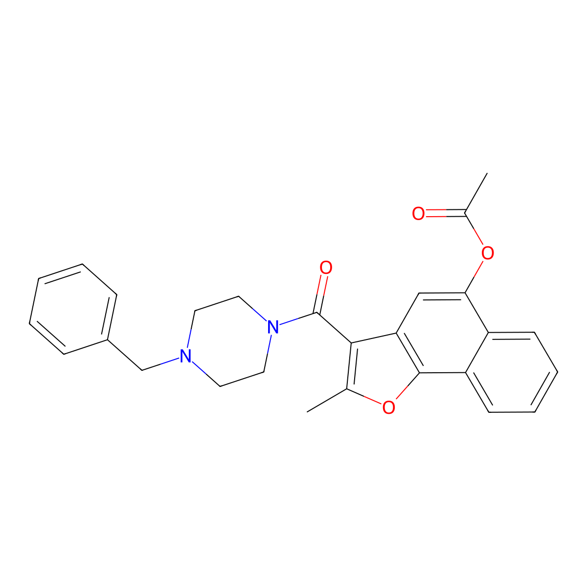 3-(4-Benzylpiperazine-1-carbonyl)-2-methylnaphtho[1,2-b]furan-5-yl acetate molecular structure, CAS 690641-07-7