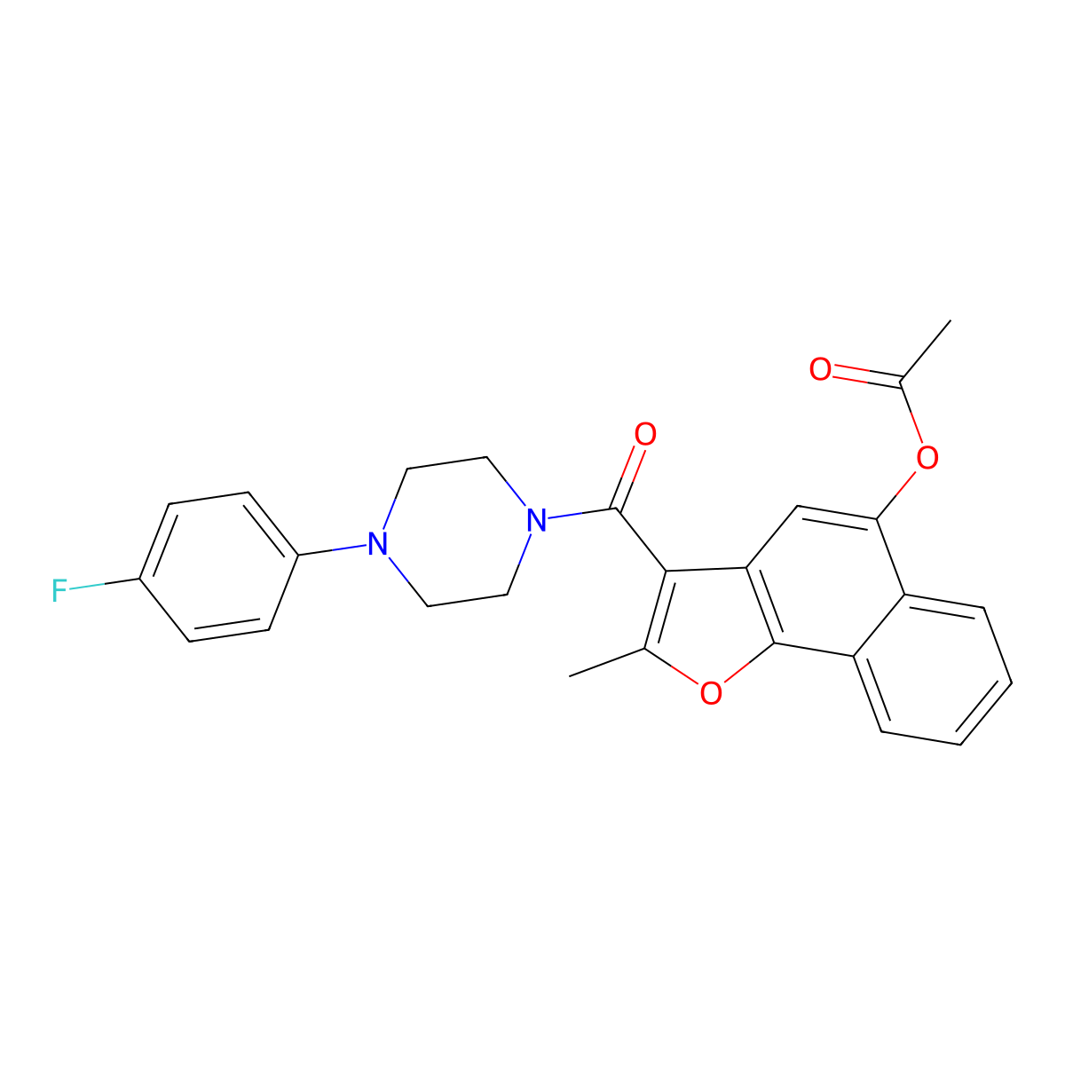 3-(4-(4-Fluorophenyl)piperazine-1-carbonyl)-2-methylnaphtho[1,2-b]furan-5-yl acetate molecular structure, CAS 690641-11-3