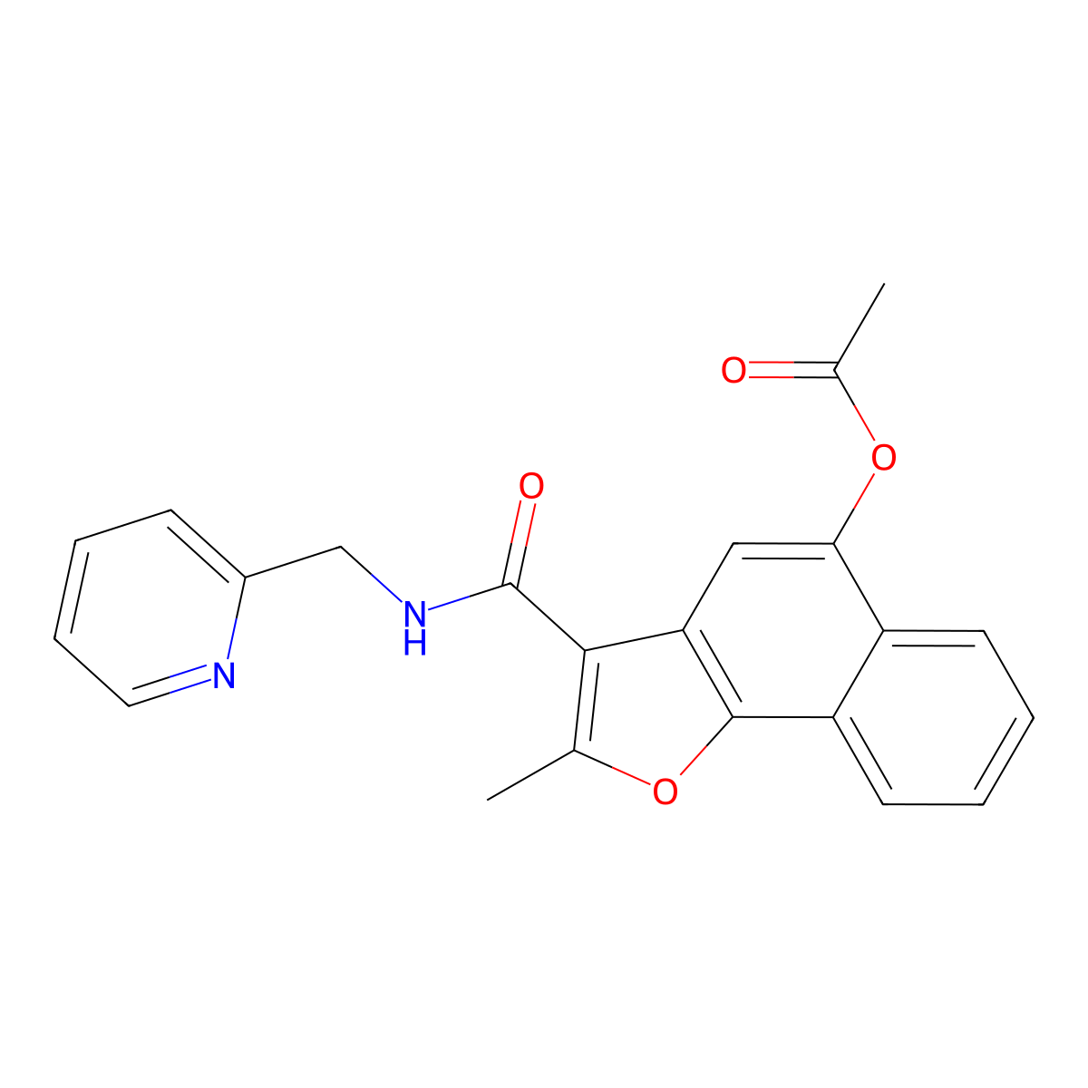 2-Methyl-3-((pyridin-2-ylmethyl)carbamoyl)naphtho[1,2-b]furan-5-yl acetate molecular structure, CAS 690641-13-5