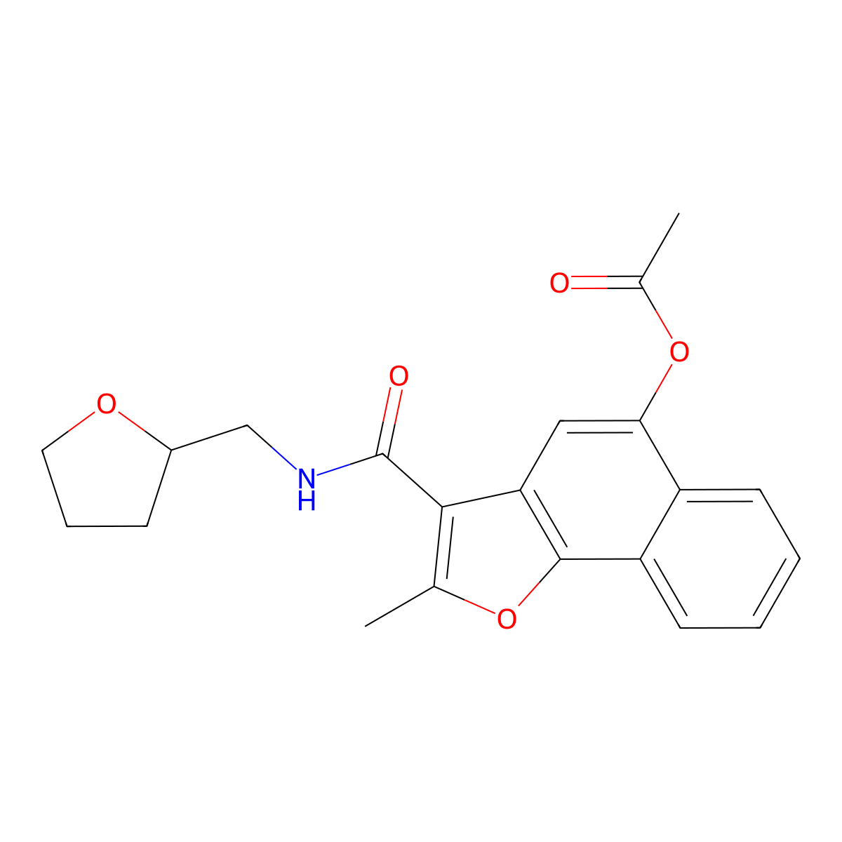 2-Methyl-3-(((tetrahydrofuran-2-yl)methyl)carbamoyl)naphtho[1,2-b]furan-5-yl acetate molecular structure, CAS 690641-17-9