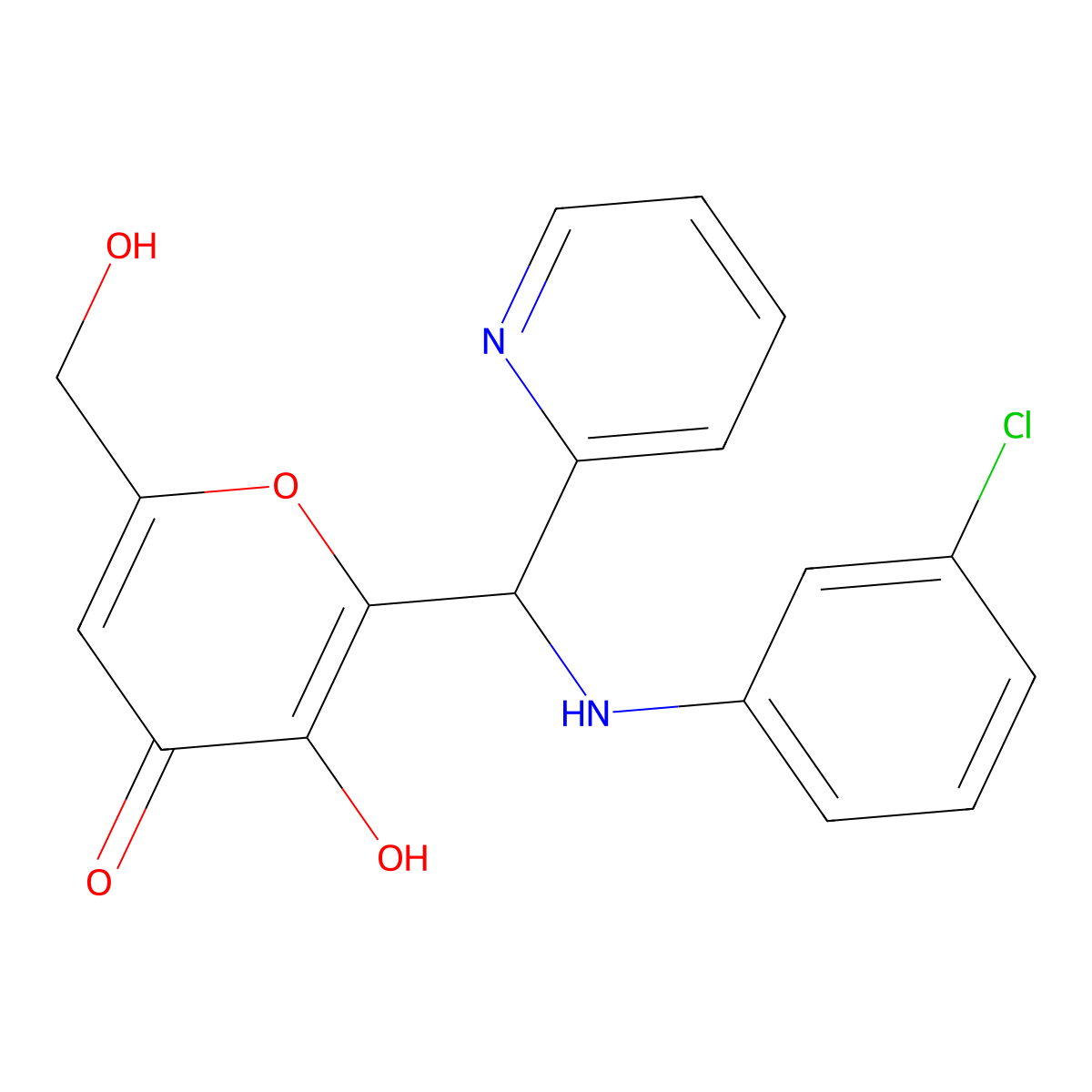2-{[(3-chlorophenyl)amino](pyridin-2-yl)methyl}-3-hydroxy-6-(hydroxymethyl)-4H-pyran-4-one molecular structure, CAS 690641-27-1