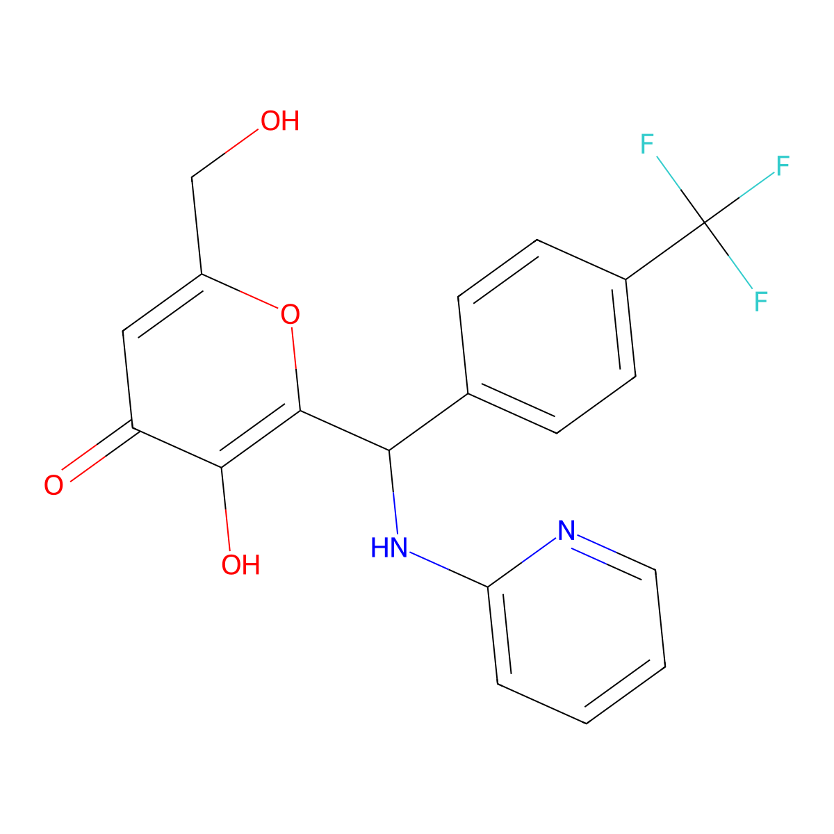 3-hydroxy-6-(hydroxymethyl)-2-{(pyridin-2-ylamino)[4-(trifluoromethyl)phenyl]methyl}-4H-pyran-4-one molecular structure, CAS 690641-36-2
