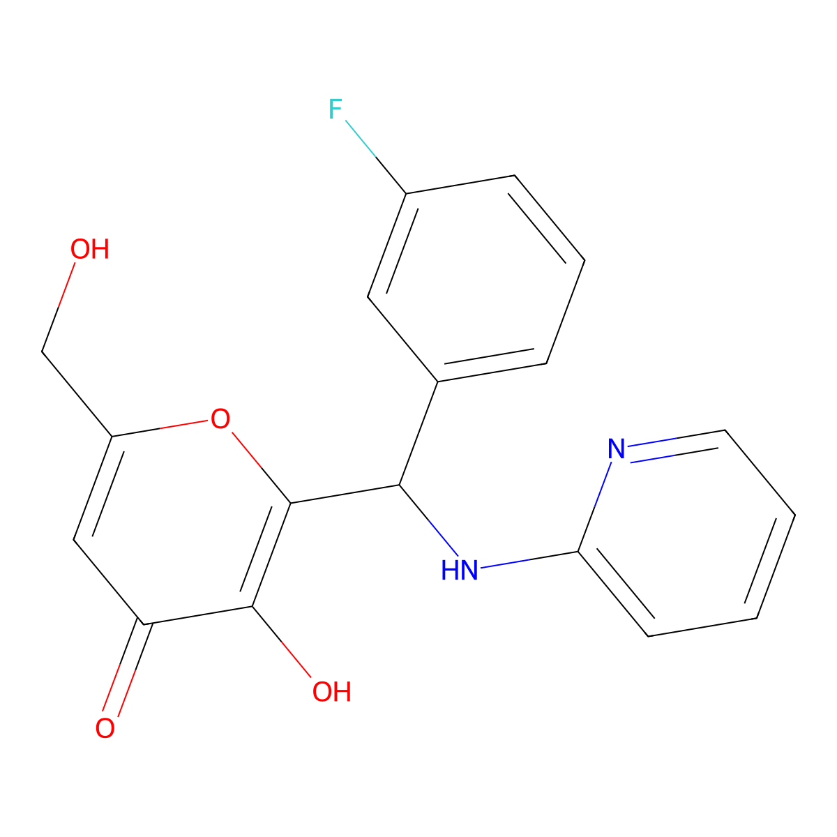 2-[(3-Fluorophenyl)-(2-pyridinylamino)methyl]-3-hydroxy-6-(hydroxymethyl)-4-pyranone molecular structure, CAS 690641-38-4
