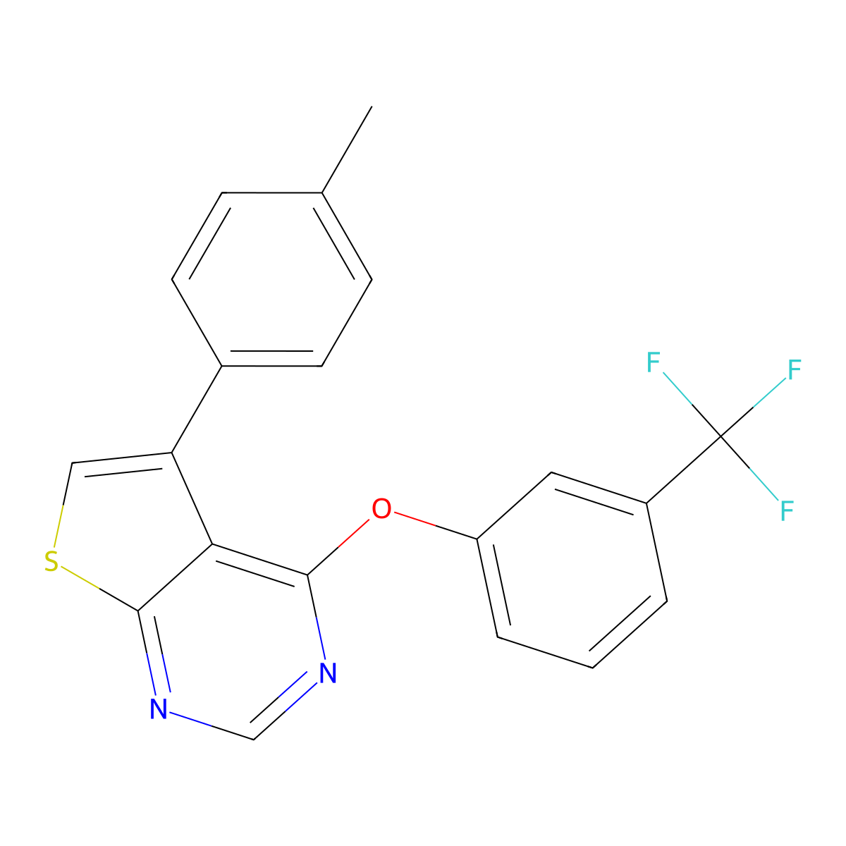 5-(4-Methylphenyl)-4-[3-(trifluoromethyl)phenoxy]thieno[2,3-d]pyrimidine molecular structure, CAS 690641-44-2