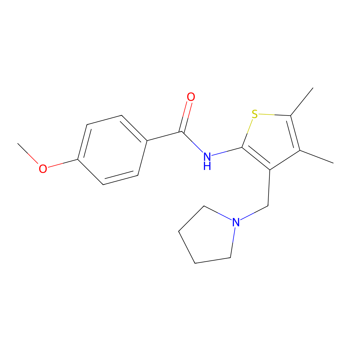 N-[4,5-dimethyl-3-(pyrrolidin-1-ylmethyl)thiophen-2-yl]-4-methoxybenzamide molecular structure, CAS 690641-60-2