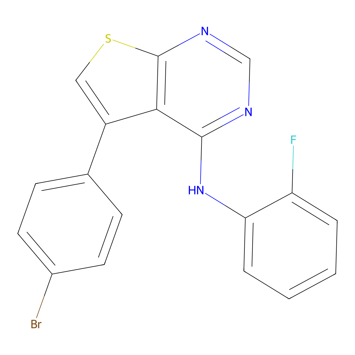 5-(4-bromophenyl)-N-(2-fluorophenyl)thieno[2,3-d]pyrimidin-4-amine molecular structure, CAS 690641-64-6
