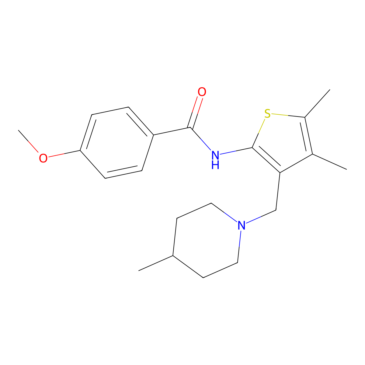 N-{4,5-dimethyl-3-[(4-methylpiperidin-1-yl)methyl]thiophen-2-yl}-4-methoxybenzamide molecular structure, CAS 690641-66-8