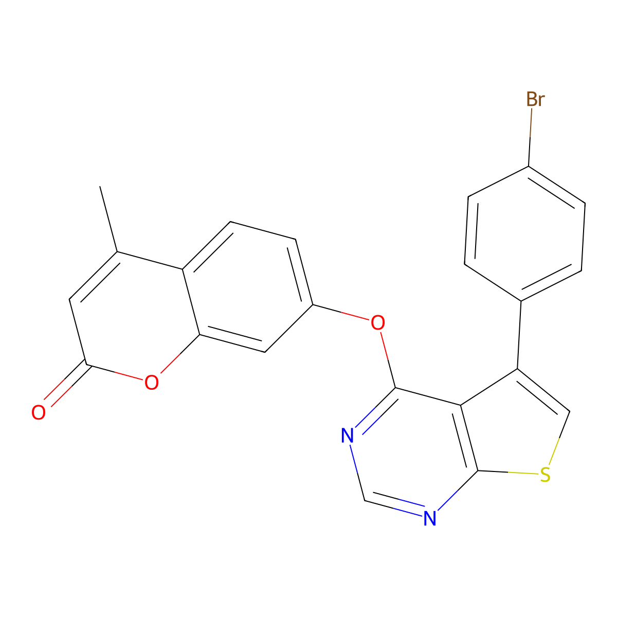 7-((5-(4-bromophenyl)thieno[2,3-d]pyrimidin-4-yl)oxy)-4-methyl-2H-chromen-2-one molecular structure, CAS 690641-67-9