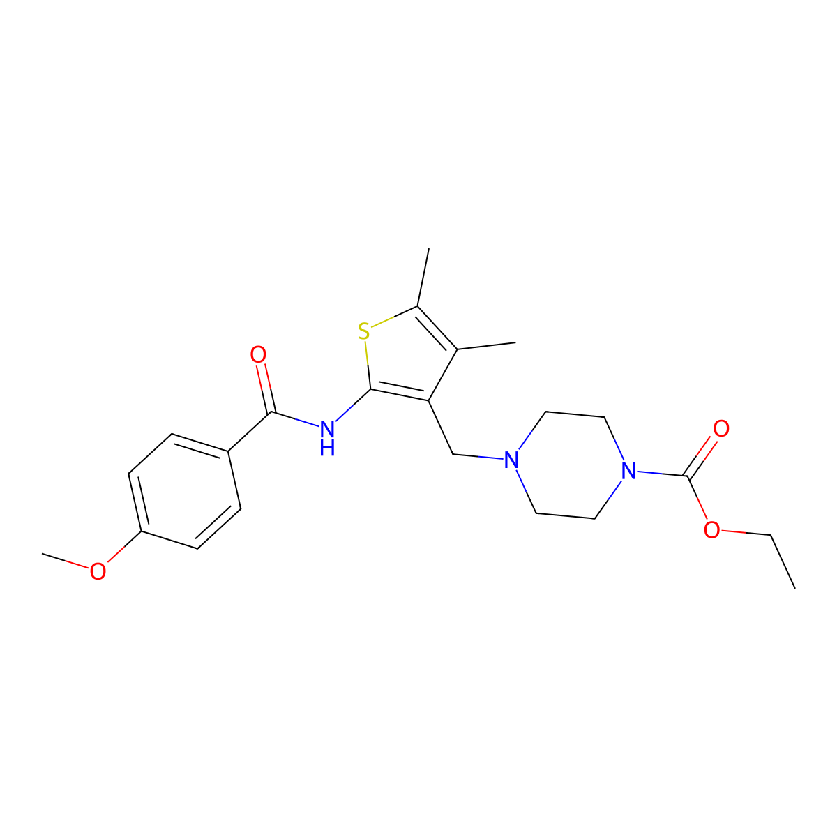 Ethyl 4-((2-(4-methoxybenzamido)-4,5-dimethylthiophen-3-yl)methyl)piperazine-1-carboxylate molecular structure, CAS 690641-71-5