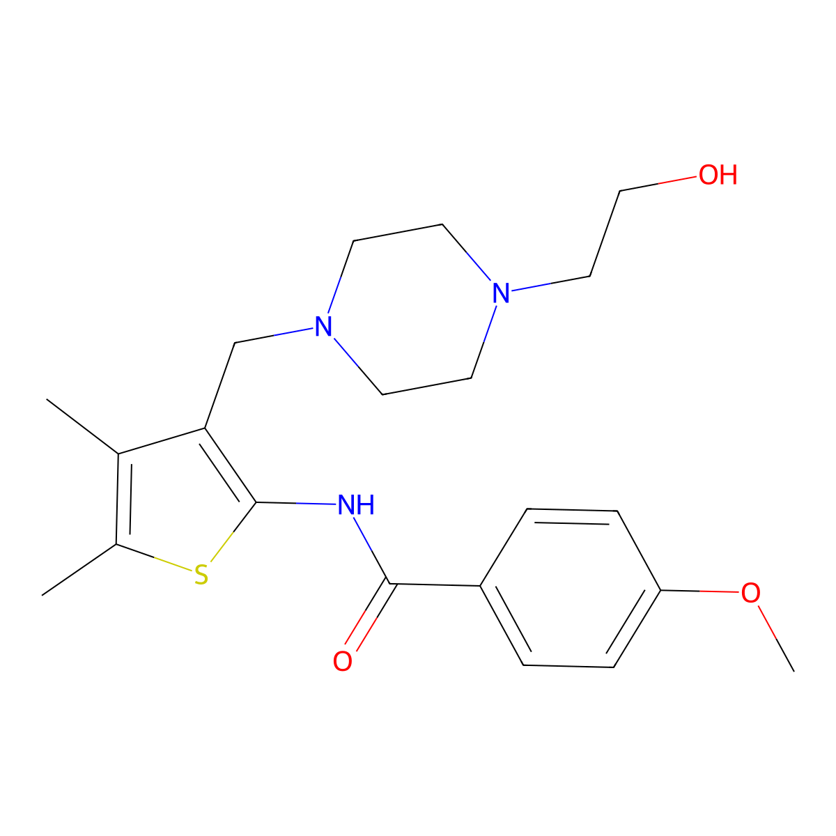 N-(3-((4-(2-hydroxyethyl)piperazin-1-yl)methyl)-4,5-dimethylthiophen-2-yl)-4-methoxybenzamide molecular structure, CAS 690641-75-9