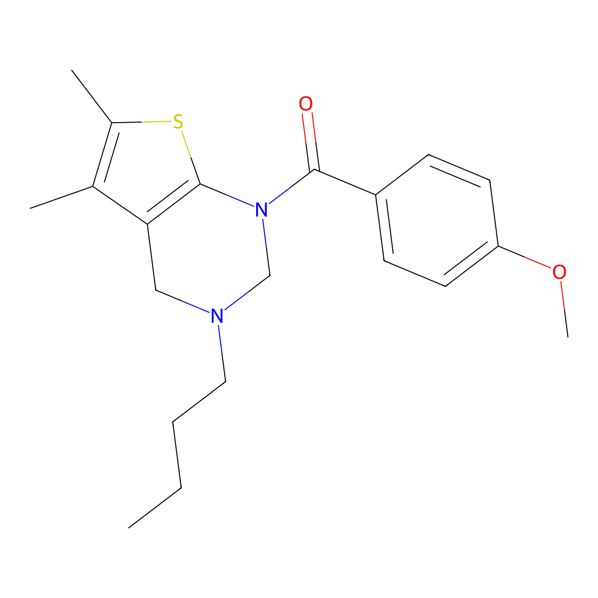 (3-butyl-5,6-dimethyl-3,4-dihydrothieno[2,3-d]pyrimidin-1(2H)-yl)(4-methoxyphenyl)methanone molecular structure, CAS 690641-81-7