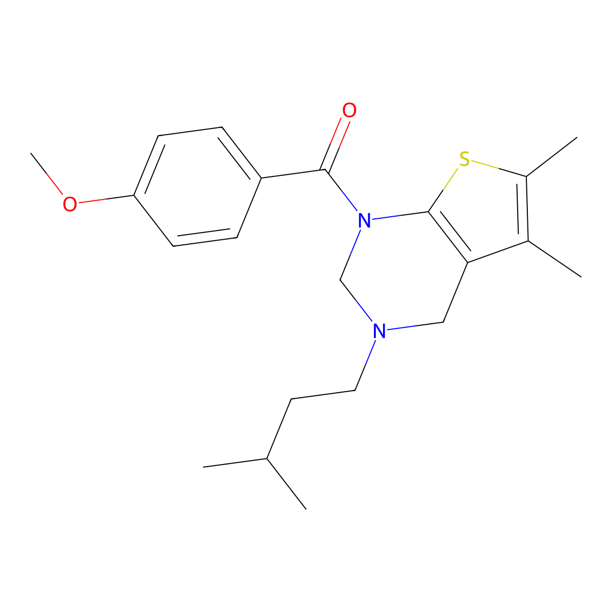 [5,6-dimethyl-3-(3-methylbutyl)-3,4-dihydrothieno[2,3-d]pyrimidin-1(2H)-yl](4-methoxyphenyl)methanone molecular structure, CAS 690641-87-3