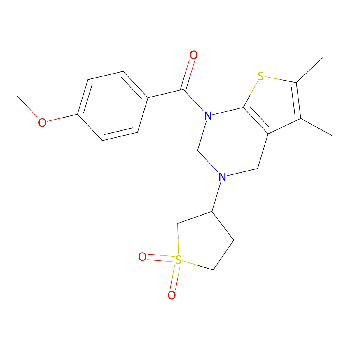 [3-(1,1-dioxidotetrahydrothiophen-3-yl)-5,6-dimethyl-3,4-dihydrothieno[2,3-d]pyrimidin-1(2H)-yl](4-methoxyphenyl)methanone molecular structure, CAS 690641-97-5