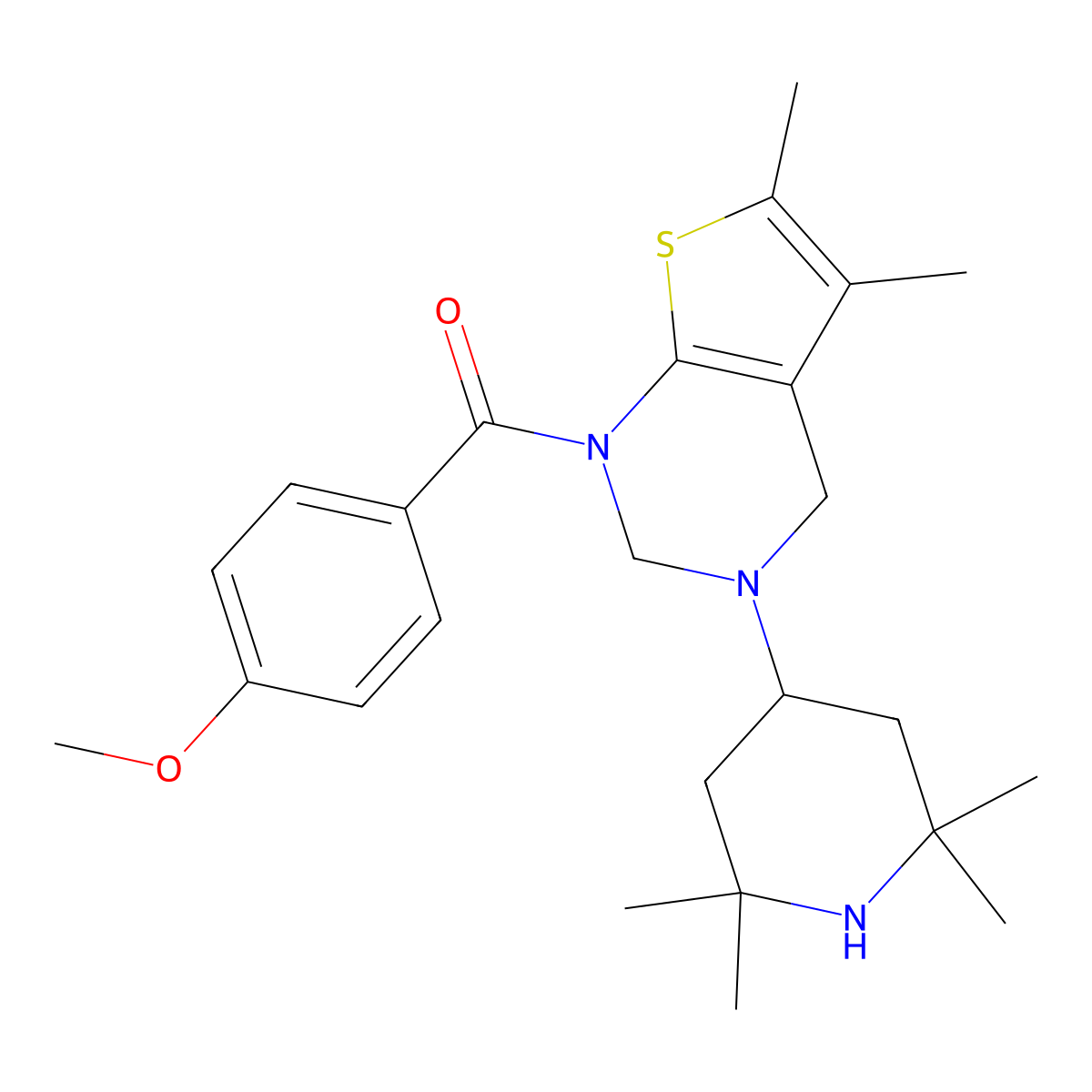[5,6-dimethyl-3-(2,2,6,6-tetramethylpiperidin-4-yl)-3,4-dihydrothieno[2,3-d]pyrimidin-1(2H)-yl](4-methoxyphenyl)methanone molecular structure, CAS 690641-99-7