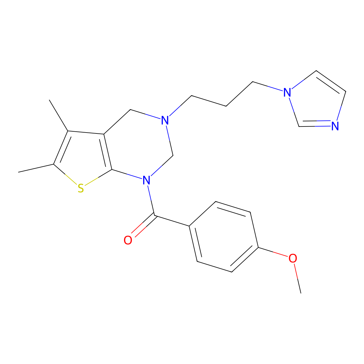 [3-(3-Imidazol-1-ylpropyl)-5,6-dimethyl-2,4-dihydrothieno[2,3-d]pyrimidin-1-yl]-(4-methoxyphenyl)methanone molecular structure, CAS 690642-07-0