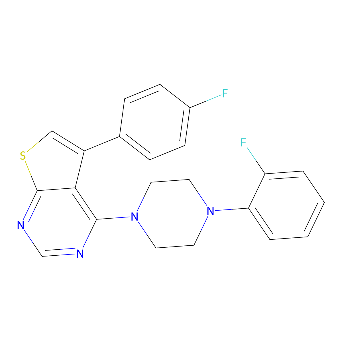 5-(4-Fluorophenyl)-4-(4-(2-fluorophenyl)piperazin-1-yl)thieno[2,3-d]pyrimidine molecular structure, CAS 690642-35-4