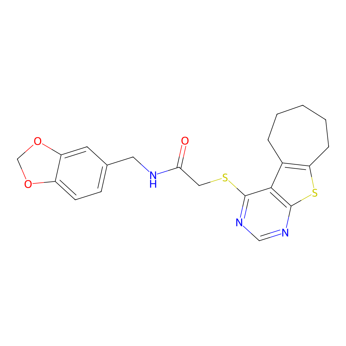 N-[(2H-1,3-benzodioxol-5-yl)methyl]-2-{8-thia-4,6-diazatricyclo[7.5.0.0^{2,7}]tetradeca-1(9),2(7),3,5-tetraen-3-ylsulfanyl}acetamide molecular structure, CAS 690642-45-6