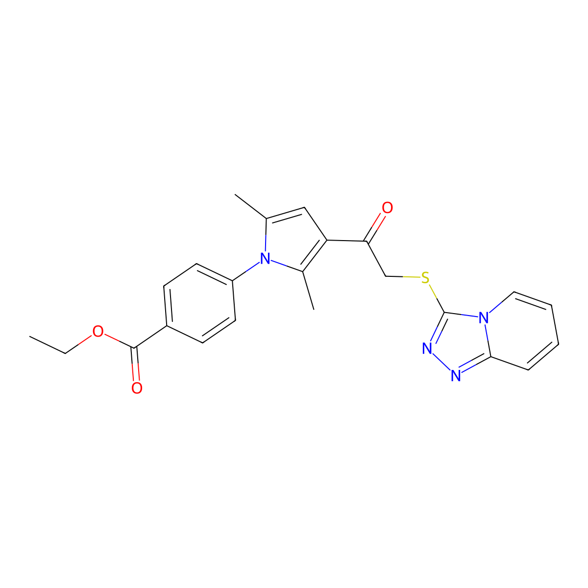 Ethyl 4-[2,5-dimethyl-3-[2-([1,2,4]triazolo[4,3-a]pyridin-3-ylsulfanyl)acetyl]pyrrol-1-yl]benzoate molecular structure, CAS 690642-46-7