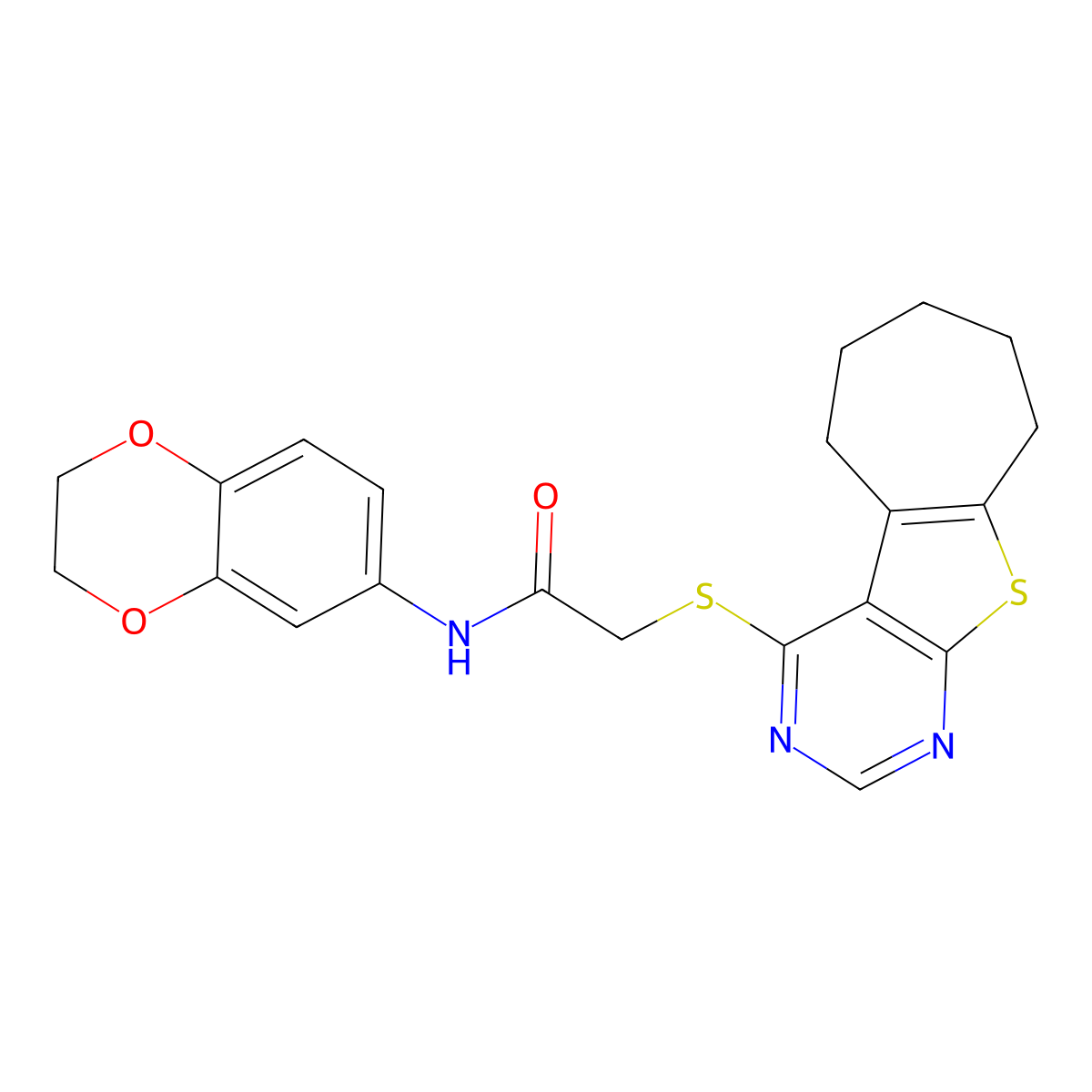 N-(2,3-dihydrobenzo[b][1,4]dioxin-6-yl)-2-((6,7,8,9-tetrahydro-5H-cyclohepta[4,5]thieno[2,3-d]pyrimidin-4-yl)thio)acetamide molecular structure, CAS 690642-51-4