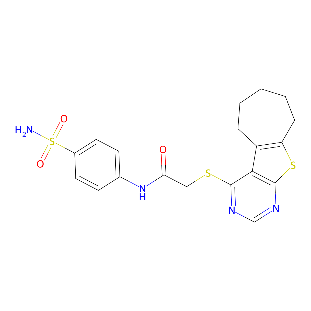 N-(4-sulfamoylphenyl)-2-((6,7,8,9-tetrahydro-5H-cyclohepta[4,5]thieno[2,3-d]pyrimidin-4-yl)thio)acetamide molecular structure, CAS 690642-53-6