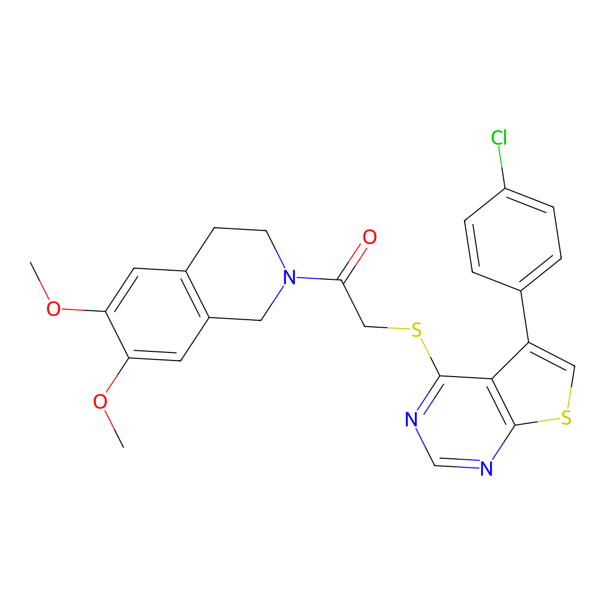 2-[5-(4-chlorophenyl)thieno[2,3-d]pyrimidin-4-yl]sulfanyl-1-(6,7-dimethoxy-3,4-dihydro-1H-isoquinolin-2-yl)ethanone molecular structure, CAS 690642-55-8