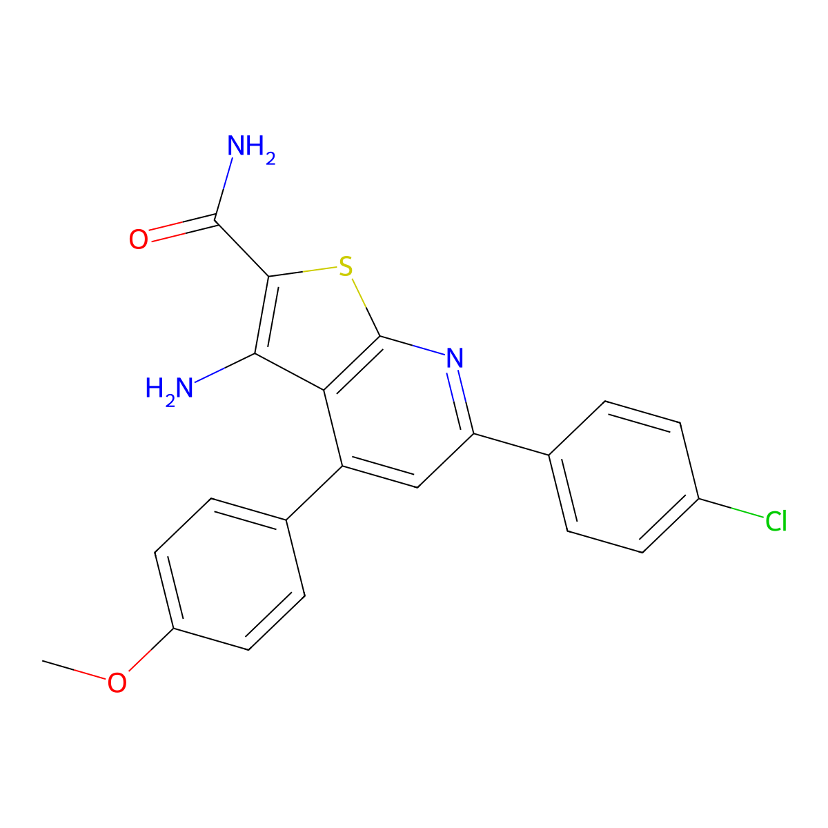 3-Amino-6-(4-chlorophenyl)-4-(4-methoxyphenyl)thieno[2,3-b]pyridine-2-carboxamide molecular structure, CAS 690642-56-9