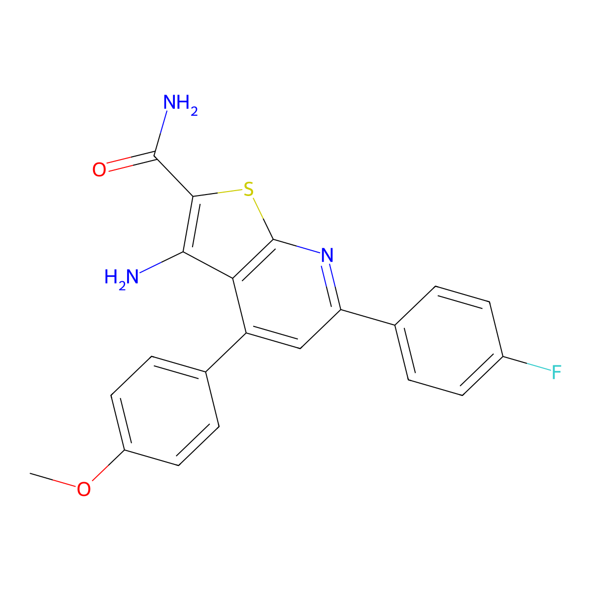 3-Amino-6-(4-fluorophenyl)-4-(4-methoxyphenyl)thieno[2,3-b]pyridine-2-carboxamide molecular structure, CAS 690642-57-0